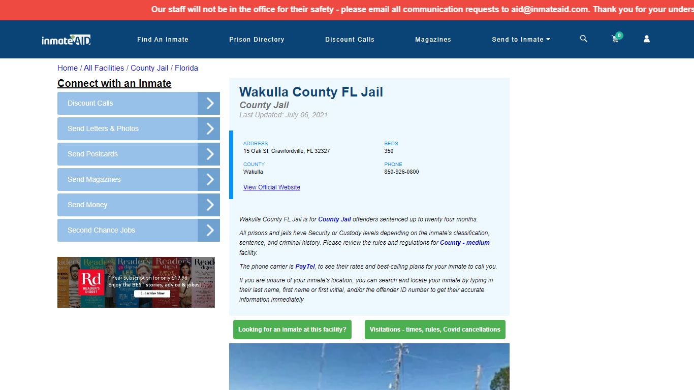 Wakulla County FL Jail - Inmate Locator - Crawfordville, FL